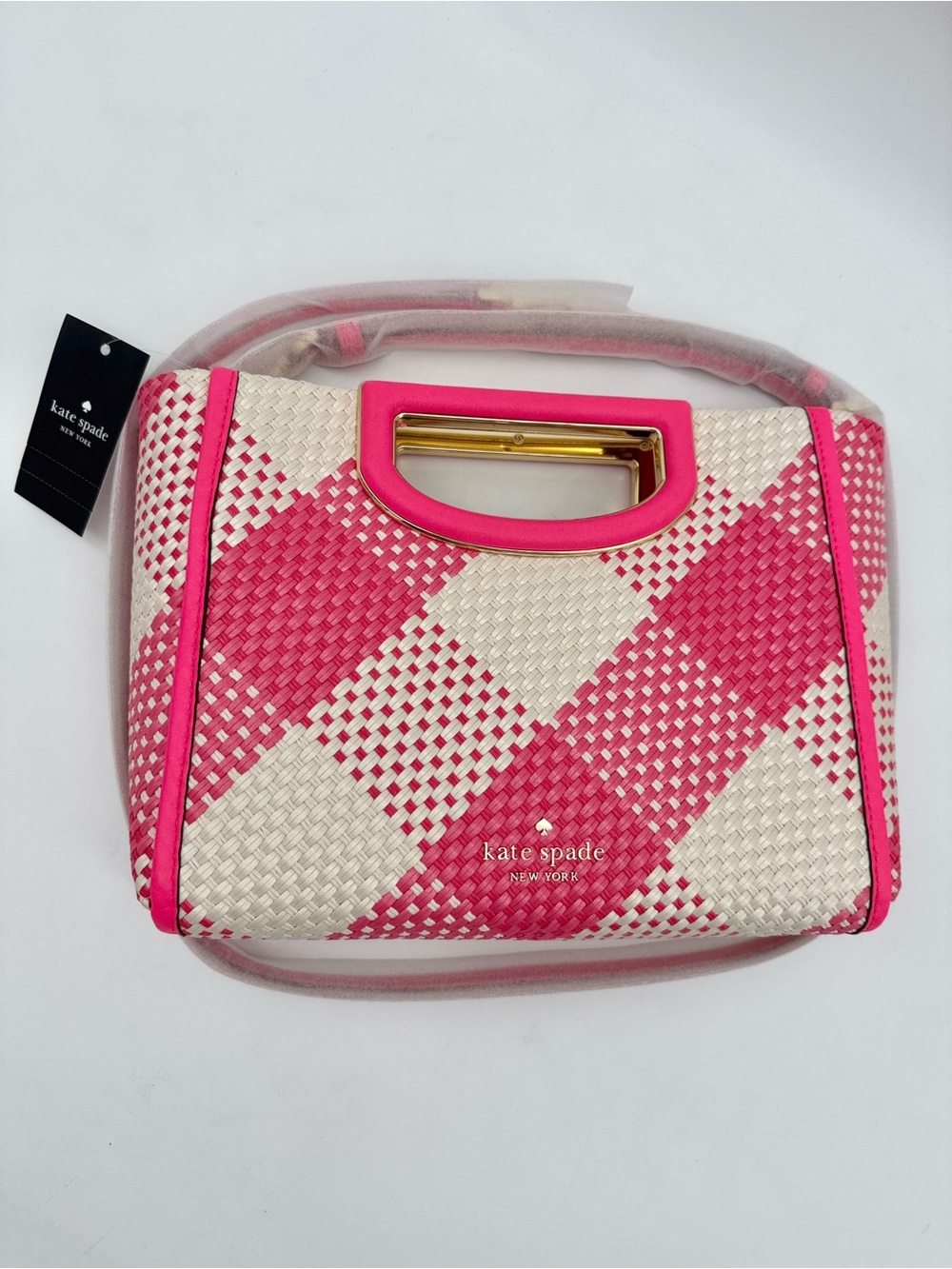 Kate Spade New York Alexia Gingham Crossbody Clutch Bag Wild Rose Pink